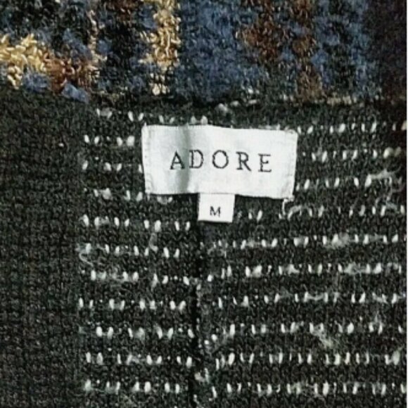 ADORE Women's Shaggy Patchwork Cardigan Sweater High-Low Hem Front Pockets ~ Med - Picture 2 of 6